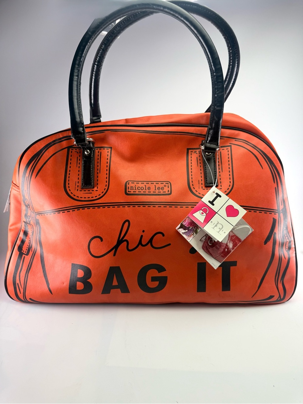 Nicole Lee “Chic Bag It” Oversized Tote Handbag Orange Black NWT Bag 18.5”x13”